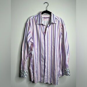 Robert Graham Striped Skull Print Button Up Shirt a size 17 L/XL